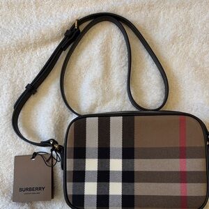 Burberry Tan and Black Checkered Shoulder Bag